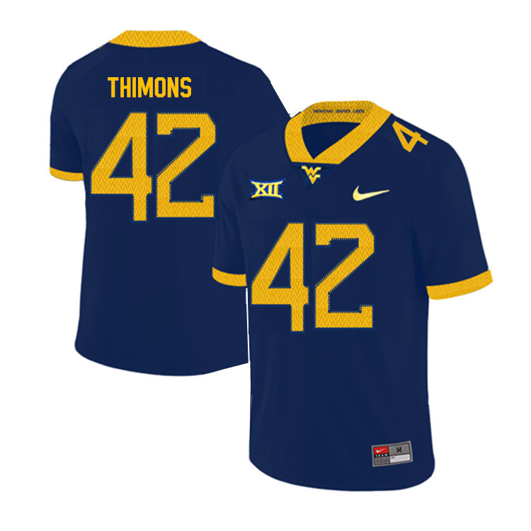 2019 Men #42 Logan Thimons West Virginia Mountaineers College Football Jerseys Sale-Navy
